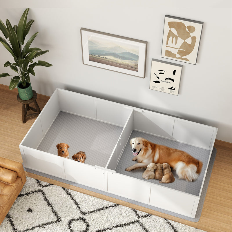 Whelping Box for Dogs and Puppies, Dog Whelping Box with Washable Waterproof Pee Pad & Adjustable Door for Large, Medium and Small Dogs, White, 96" x 47" x 19"