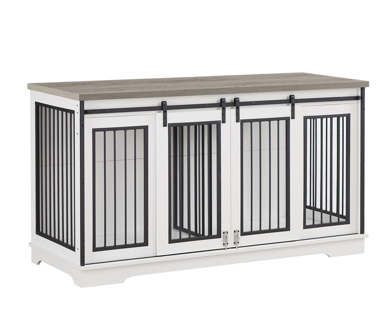 Super large TV cabinet dog crate dog cage End table, dog cage can keep two dogs.White & Grey, 60.6'' W x 22.8'' D x 33.9'' H.