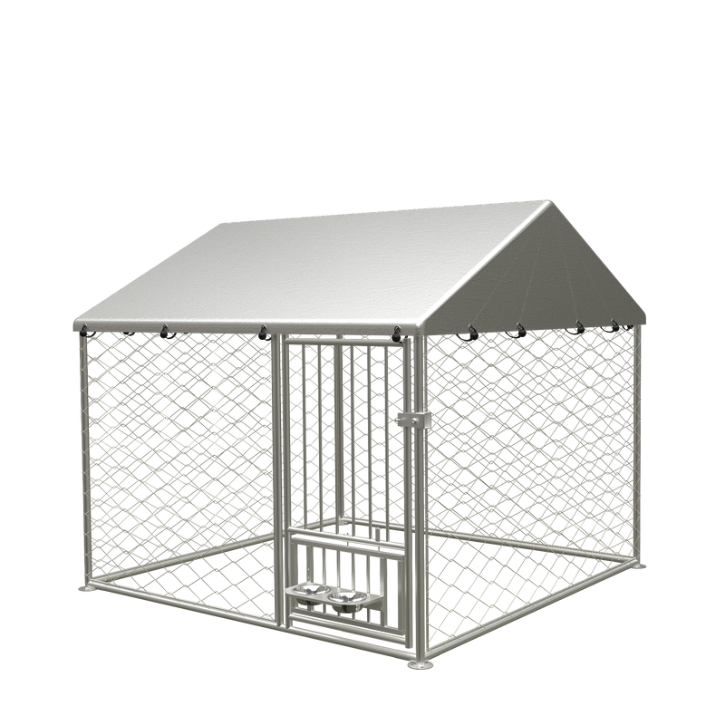 Large outdoor kennel, heavy duty outdoor fenced dog cage with swivel feeder, outdoor dog playpen with waterproof UV protection cover and safety lock,6.67'w x 6.67'd x 5'h