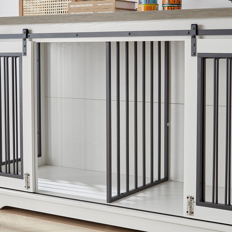 Super large TV cabinet dog crate dog cage End table, dog cage can keep two dogs.White & Grey, 60.6'' W x 22.8'' D x 33.9'' H.