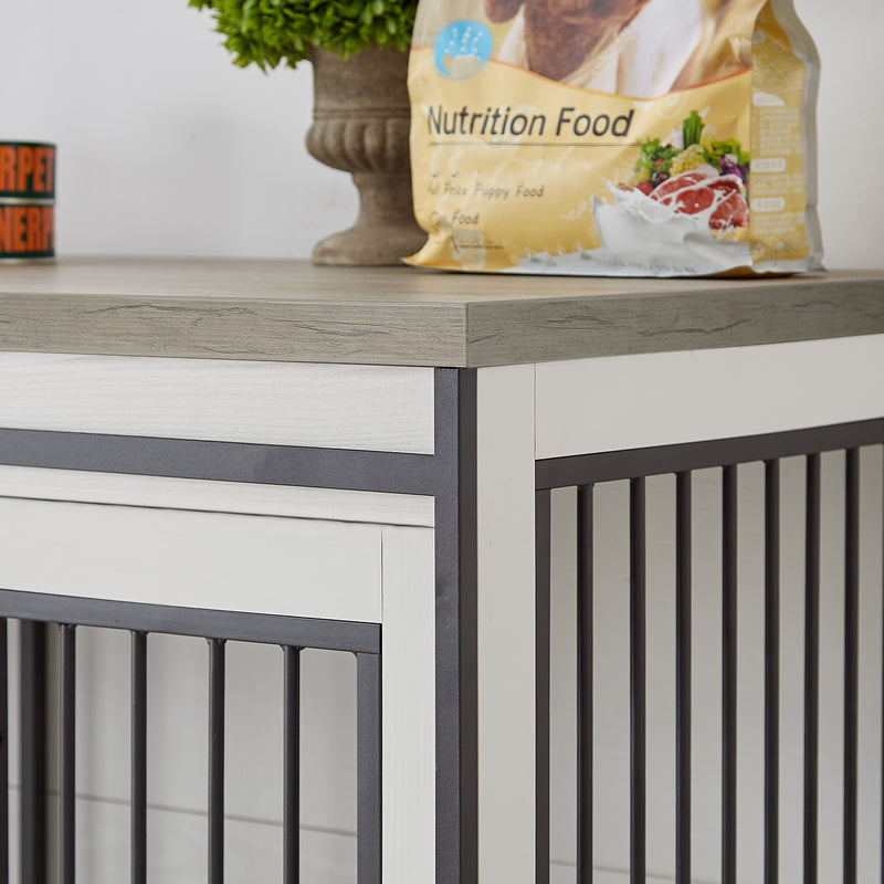 Super large TV cabinet dog crate dog cage End table, dog cage can keep two dogs.White & Grey, 60.6'' W x 22.8'' D x 33.9'' H.