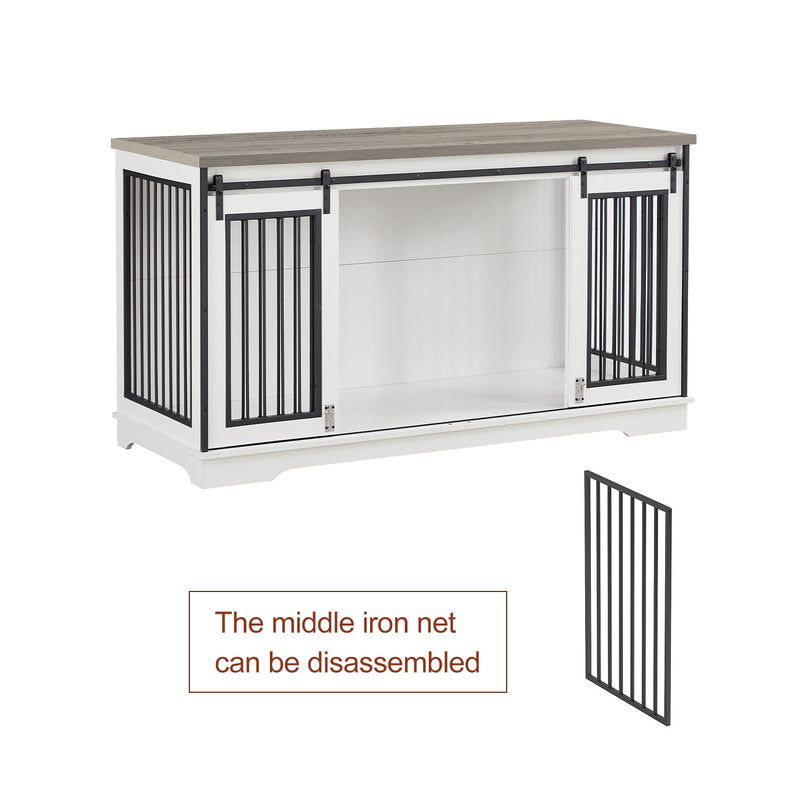 Super large TV cabinet dog crate dog cage End table, dog cage can keep two dogs.White & Grey, 60.6'' W x 22.8'' D x 33.9'' H.
