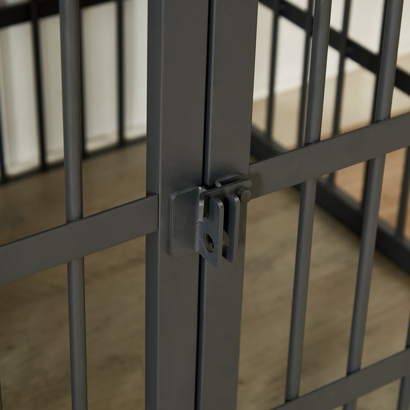 Furniture style dog crate wrought iron frame door with side openings, Rustic Brown, 43.3''W x 29.9''D x 33.5''H.