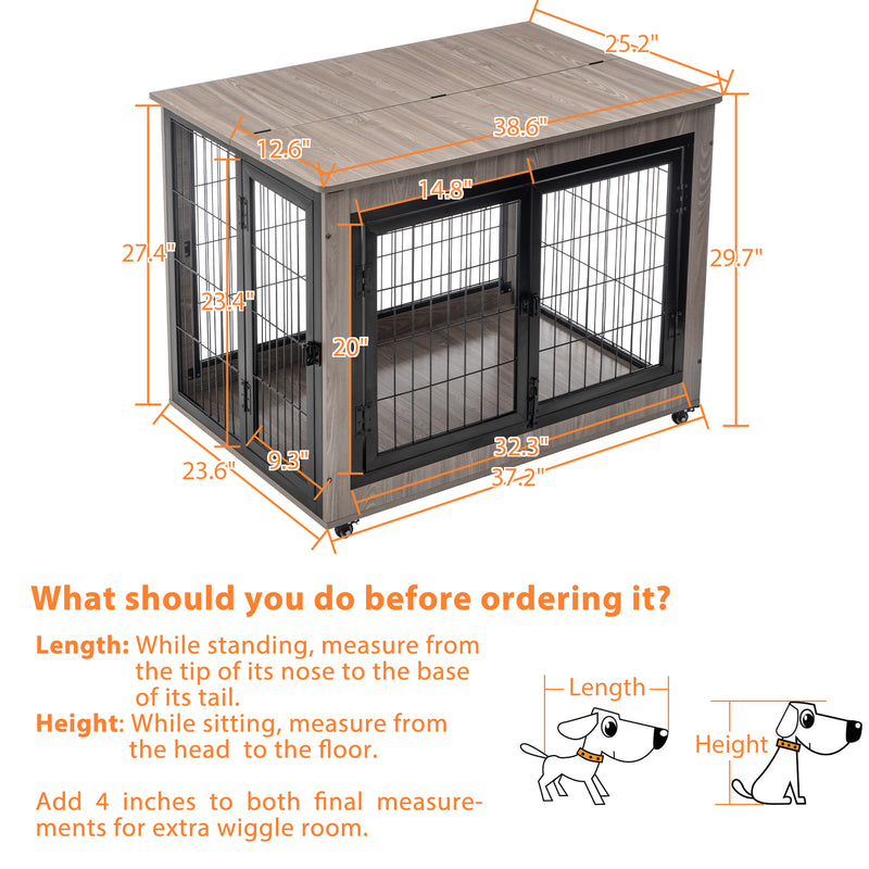 Dog Crate Furniture, Large Dog Kennel, Wooden Pet Furniture with Pull-Out Tray, Home and Indoor Use, Double Door Modern Side End Table for Medium/Large/Small Dog
