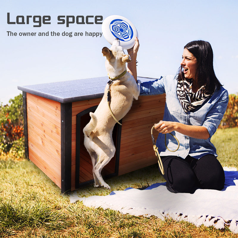 45" winter warm outdoor indoor dog house, made of solid wood, plastic curtain, insulation mat.