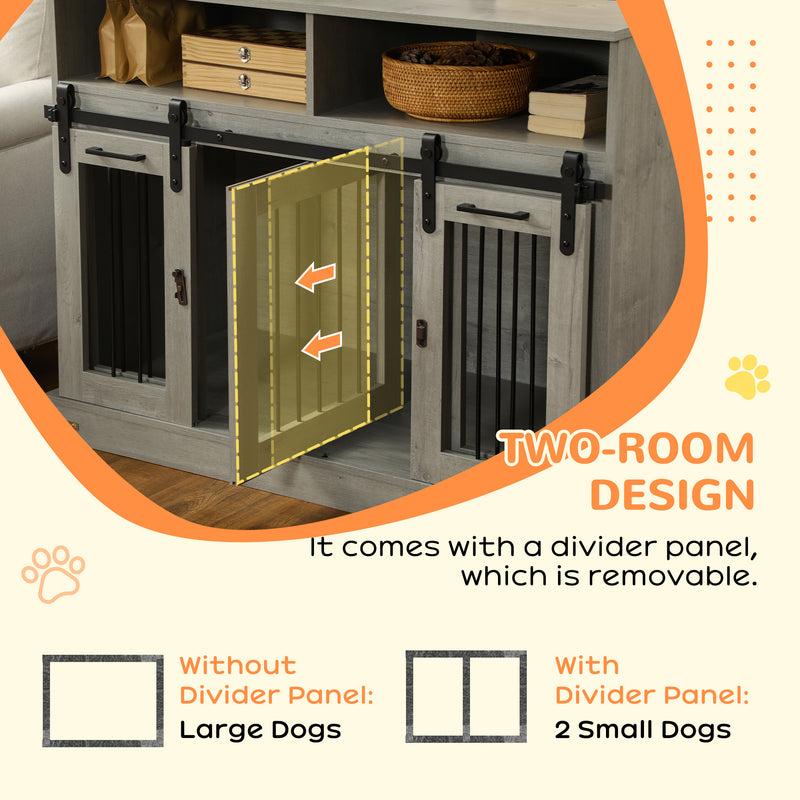Dog Crate Furniture for Large Dogs or Double Dog Kennel for Small Dogs with Shelves, Sliding Doors, 47" x 23.5" x 35", Gray