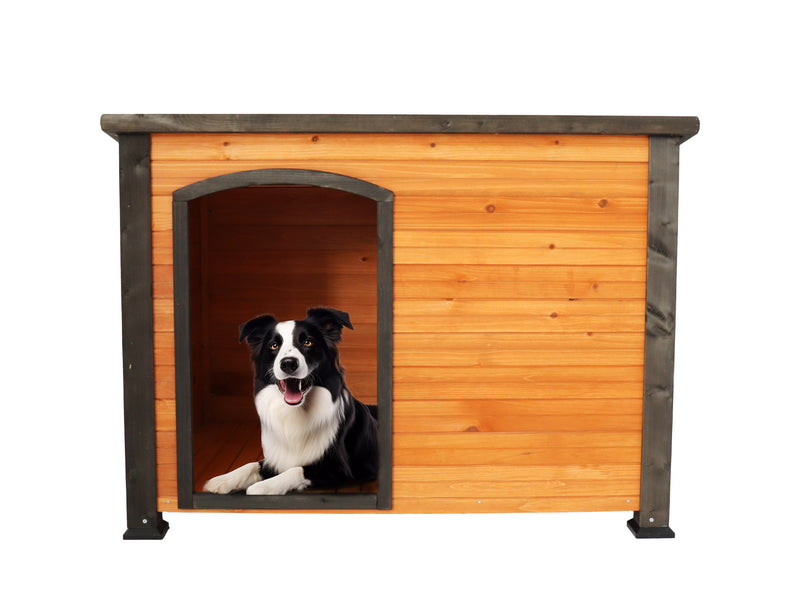 45" winter warm outdoor indoor dog house, made of solid wood, plastic curtain, insulation mat.