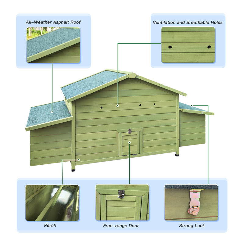11.12 ft² Large Wooden Chicken Coop Outdoor Hen House Poultry Cage with 2 Free-range Doors ,2 Nesting Boxes,chicken perch inside