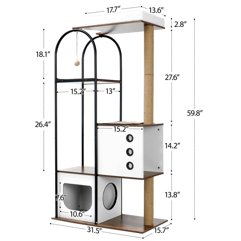 Cat Climbing Frame,Cat Tree,Modern Cat Tower, Multi-Level Cat Condo with 1 Caves,2 Scratching Posts,Perch,for Indoor Cats