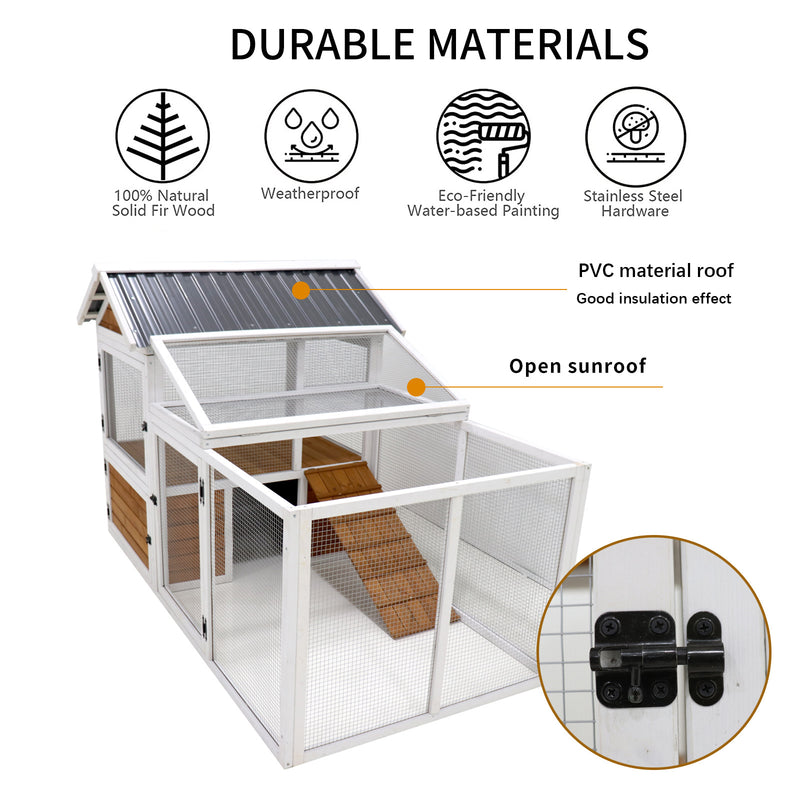 77"Large outdoor chicken coop Wooden chicken coop, duck coop with nest box, bird cage, rabbit cage - waterproof PVC board ( yellow brown gradient 80°)L