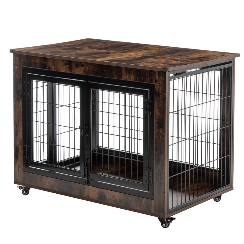 Dog Crate Furniture, Large Dog Kennel, Wooden Pet Furniture with Pull-Out Tray, Home and Indoor Use, Double Door Modern Side End Table for Medium/Large/Small Dog