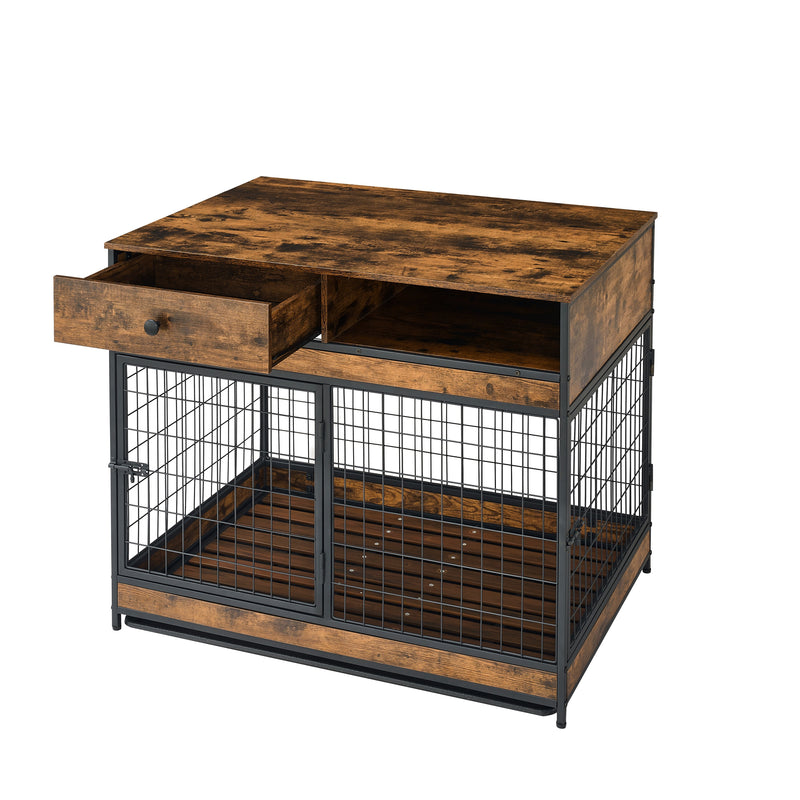 Furniture Dog Cage Crate with Double Doors ,Rustic Brown