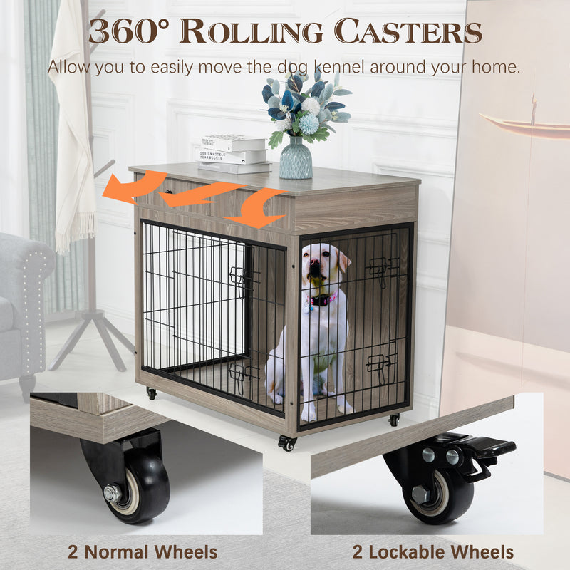 Dog Crate Furniture, Wooden Dog Crate End Table, Dog Kennel with 2 Drawers Storage, Heavy Duty Dog Crate, Decorative Pet Crate Dog Cage for Large Indoor Use