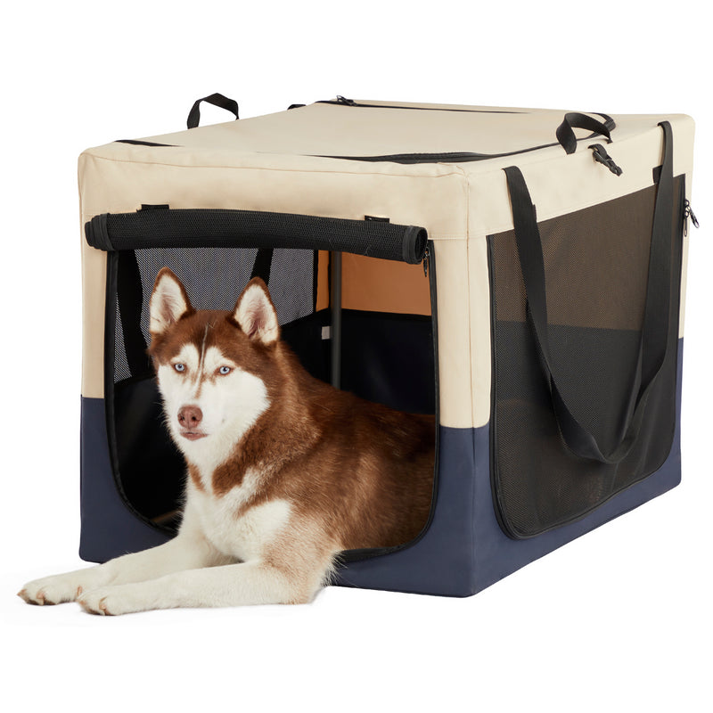 Dog Crates for Dogs, Adjustable Fabric Cover by Spiral Iron Pipe, Strengthen Sewing Dog Travel Crate 3 Door Design
