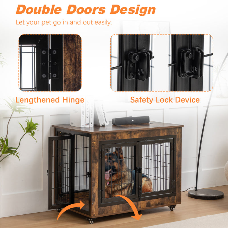 Dog Crate Furniture, Large Dog Kennel, Wooden Pet Furniture with Pull-Out Tray, Home and Indoor Use, Double Door Modern Side End Table for Medium/Large/Small Dog