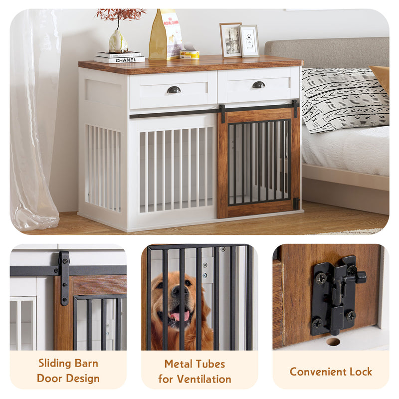 Heavy Duty Furniture style dog cage, wooden dog cage, double door dog cage, side cabinet dog cage