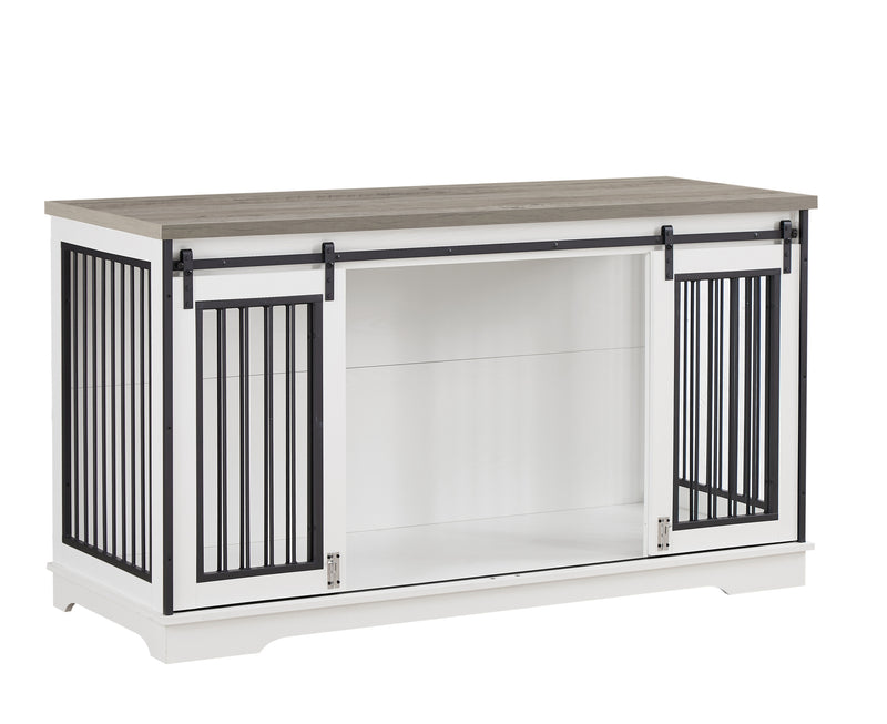 Super large TV cabinet dog crate dog cage End table, dog cage can keep two dogs.White & Grey, 60.6'' W x 22.8'' D x 33.9'' H.