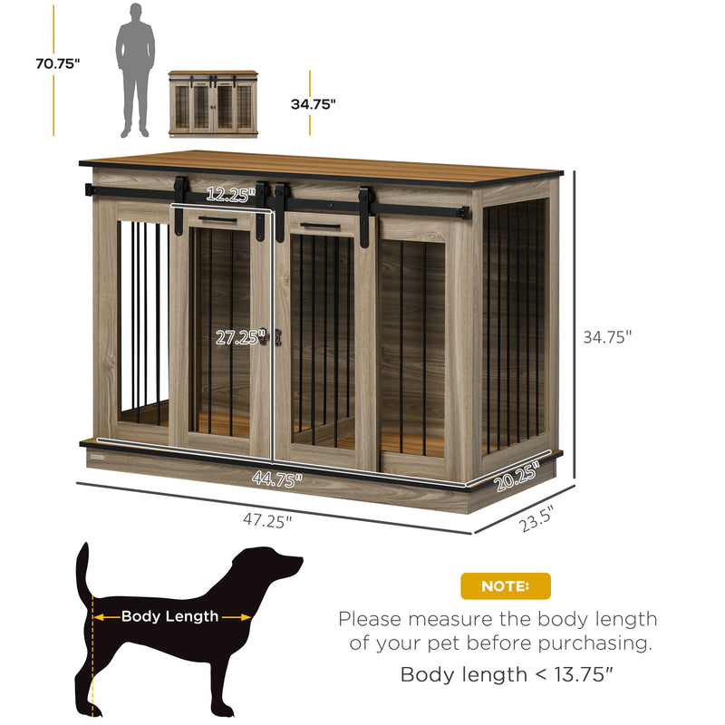 Dog Crate Furniture with Divider, Dog Crate End Table for Small to Large Dogs, Large Indoor Dog Kennel with Double Doors, 47"W x 23.5"D x 35"H, Oak