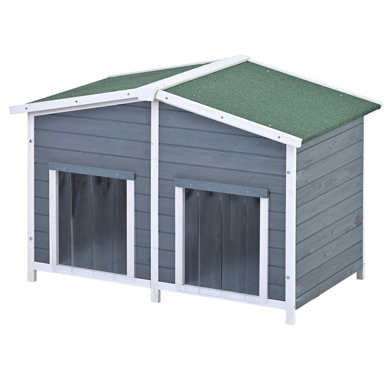 47.2" Large Wooden Dog House Outdoor, Outdoor & Indoor Dog Crate, Cabin Style, With Porch, 2 Doors, Gray And Green