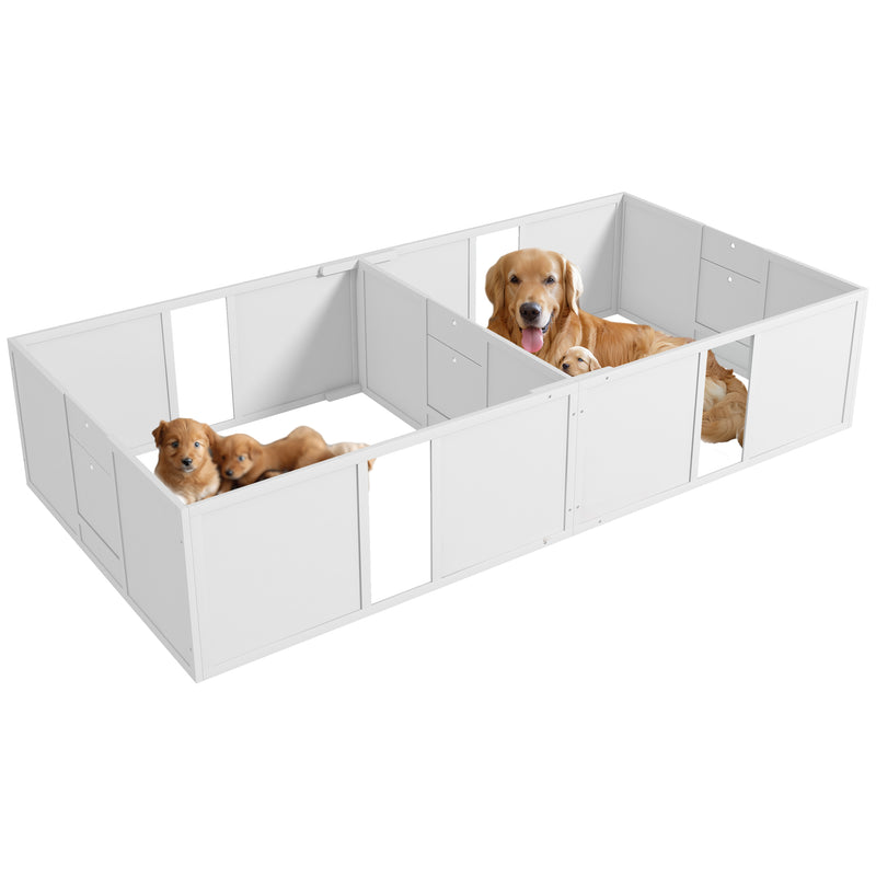 Whelping Box for Dogs and Puppies, Dog Whelping Box with Washable Waterproof Pee Pad & Adjustable Door for Large, Medium and Small Dogs, White, 96" x 47" x 19"