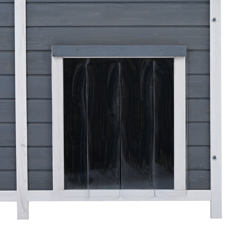 47.2" Large Wooden Dog House Outdoor, Outdoor & Indoor Dog Crate, Cabin Style, With Porch, 2 Doors, Gray And Green
