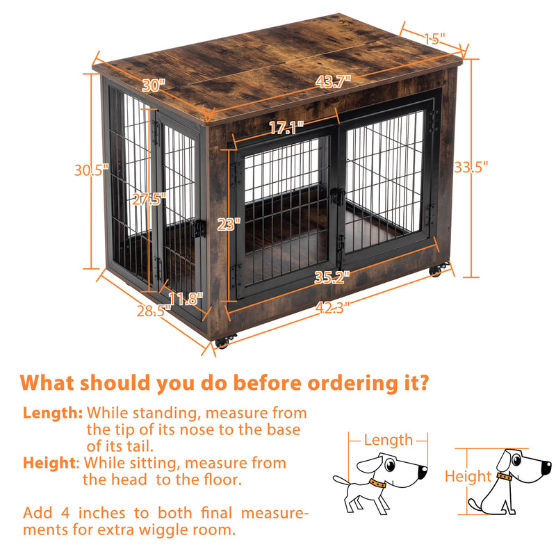 Dog Crate Furniture, Large Dog Kennel, Wooden Pet Furniture with Pull-Out Tray, Home and Indoor Use, Double Door Modern Side End Table for Medium/Large/Small Dog