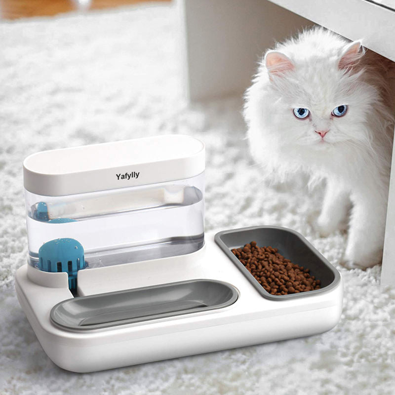 Rectangle Automatic Pet Feeder and Water Fountain for Cats and Small Dogs, 2-in-1 Food Bowl and Water Dispenser for Daily Indoor Feeding