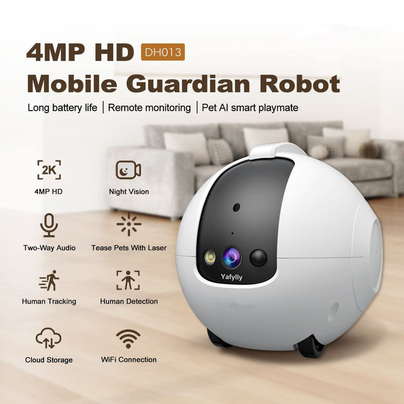 Smart Pet Camera Robot, 4MP Pet Companion Camera with Two-Way Audio, Mobile Pet Monitor for Dogs and Cats, Indoor Home Pet Camera