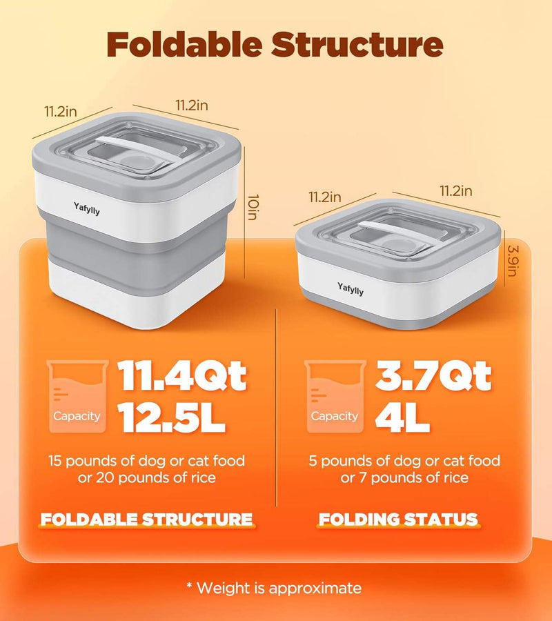 Collapsible Pet Food Storage Container for Dog and Cat Food, Portable Airtight Kibble Bin with Lid for Travel, Camping and Home Use