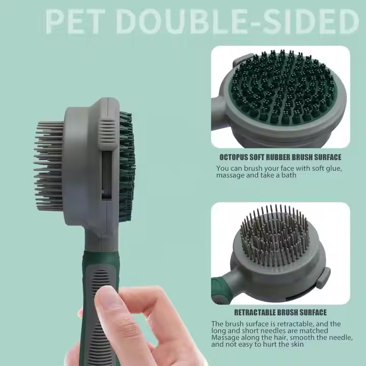 Self-Cleaning Pet Grooming Brush for Dogs and Cats – Double-Sided Hair Remover Comb for Shedding and Coat Care