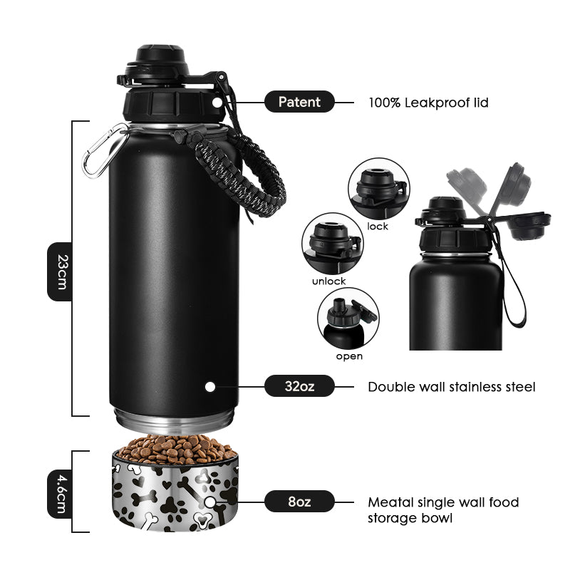 Pet Travel Water Bottle and Food Bowl Set, Leak-Resistant Outdoor Dog Water Bottle with Collapsible Bowl and Food Container for Walking, Hiking and Camping
