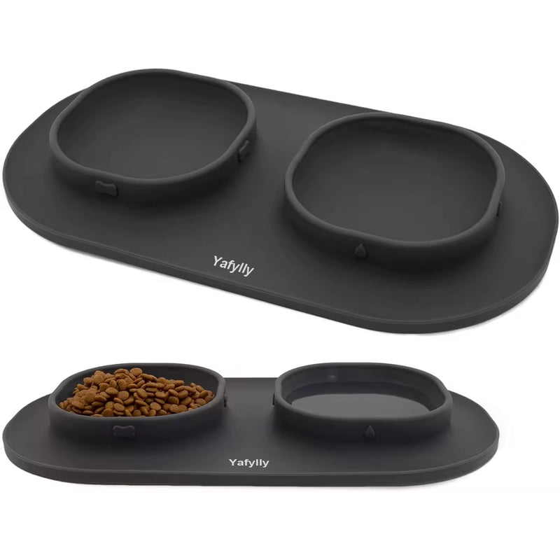 Dog Food and Water Bowls Set with No-Spill Base, Non-Slip Pet Feeding Station for Dogs and Cats, Raised Double Bowl Set for Daily Meals