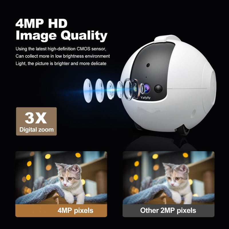 Smart Pet Camera Robot, 4MP Pet Companion Camera with Two-Way Audio, Mobile Pet Monitor for Dogs and Cats, Indoor Home Pet Camera