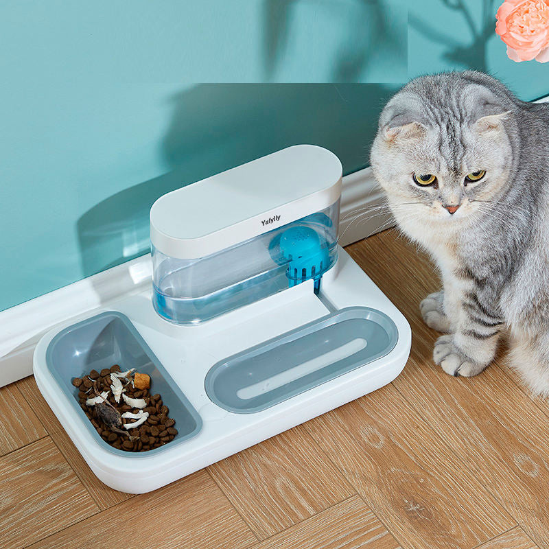 Rectangle Automatic Pet Feeder and Water Fountain for Cats and Small Dogs, 2-in-1 Food Bowl and Water Dispenser for Daily Indoor Feeding