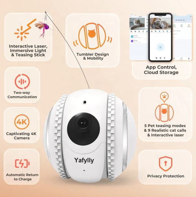 1080P FHD Smart Interactive Pet Camera for Dogs and Cats, Indoor WiFi Pet Monitor with Two-Way Audio, Night Vision and Motion Detection