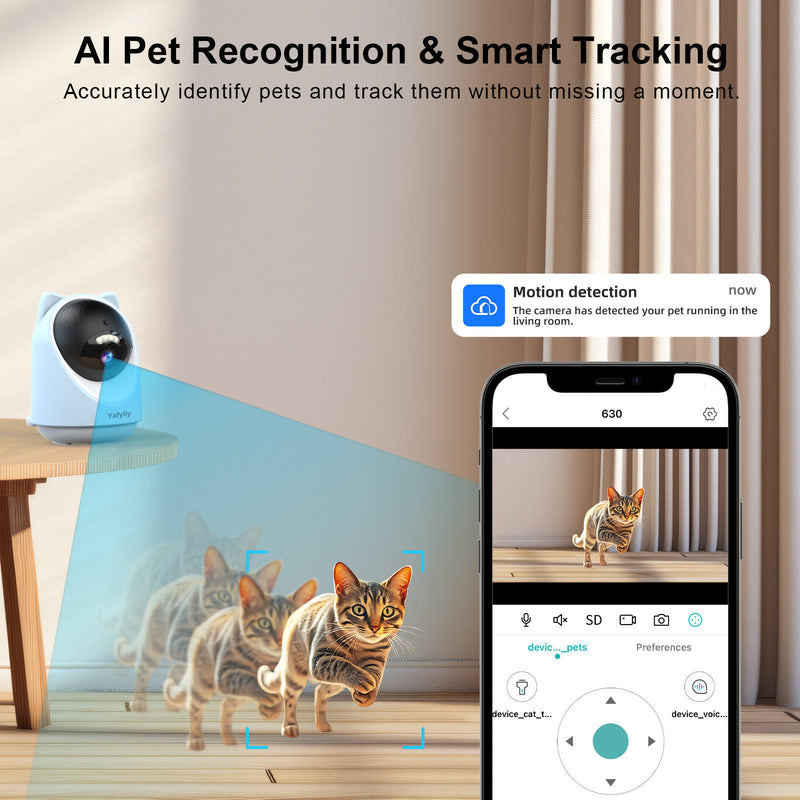 5G and 2.4GHz WiFi Pet Camera for Dogs and Cats, 1080P Indoor Camera with AI Motion Detection, Night Vision and Two-Way Audio