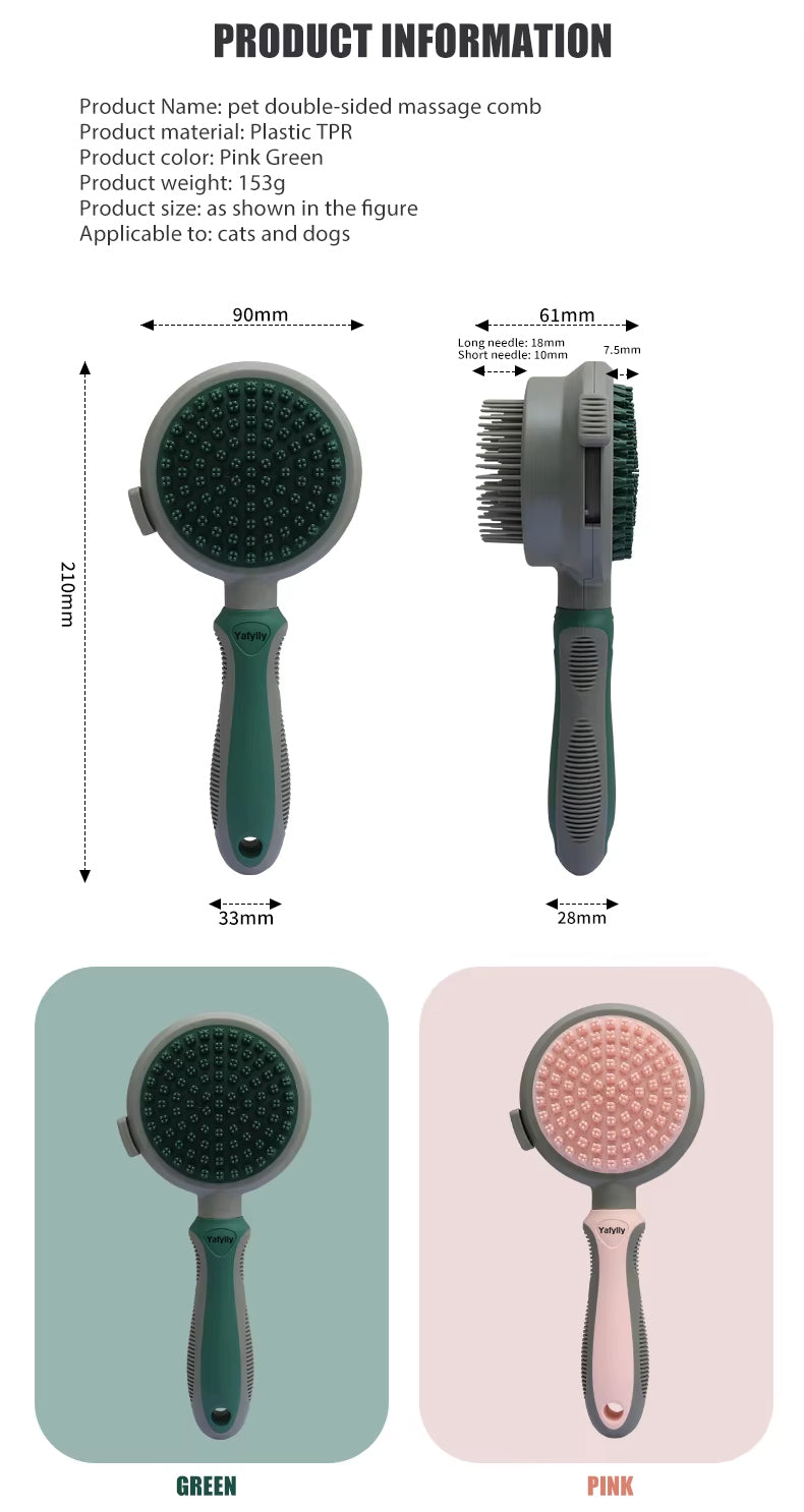 Self-Cleaning Pet Grooming Brush for Dogs and Cats – Double-Sided Hair Remover Comb for Shedding and Coat Care