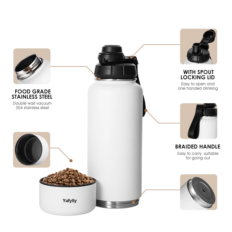 Pet Travel Water Bottle and Food Bowl Set, Leak-Resistant Outdoor Dog Water Bottle with Collapsible Bowl and Food Container for Walking, Hiking and Camping