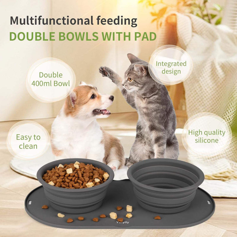 Collapsible Dog Bowl Set for Food and Water, Portable Travel Pet Bowls for Dogs and Cats, Foldable Feeding Bowls for Walking, Hiking and Camping