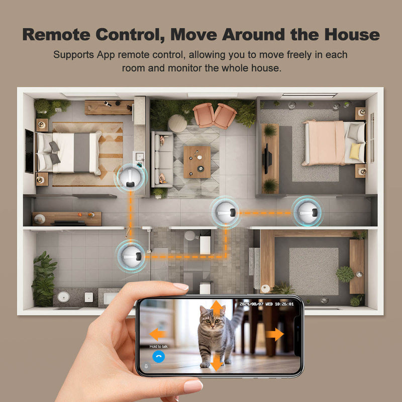 Smart Pet Camera Robot, 4MP Pet Companion Camera with Two-Way Audio, Mobile Pet Monitor for Dogs and Cats, Indoor Home Pet Camera