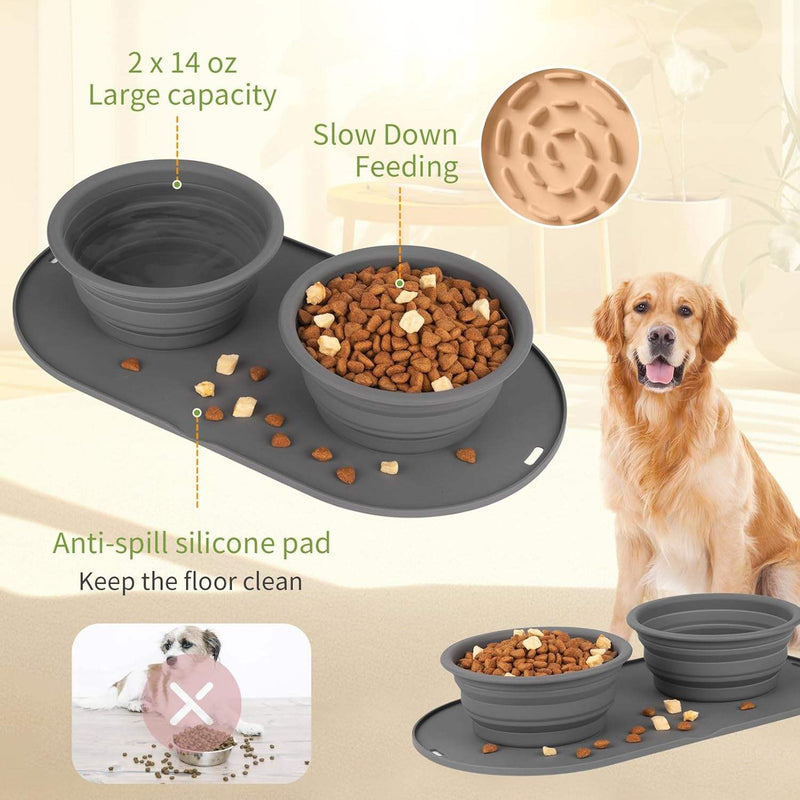 Collapsible Dog Bowl Set for Food and Water, Portable Travel Pet Bowls for Dogs and Cats, Foldable Feeding Bowls for Walking, Hiking and Camping