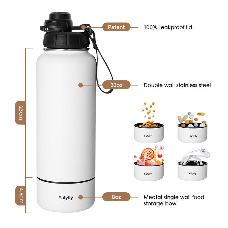 Pet Travel Water Bottle and Food Bowl Set, Leak-Resistant Outdoor Dog Water Bottle with Collapsible Bowl and Food Container for Walking, Hiking and Camping