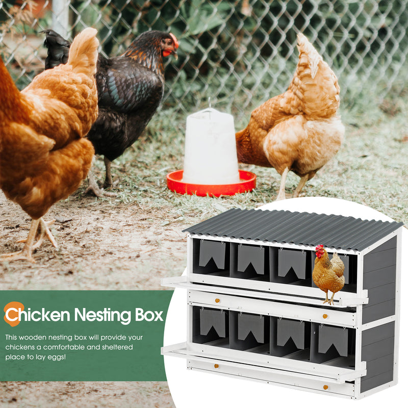 Nesting Boxes for Chickens, Wooden Chicken Nesting Box, 8 Compartments Egg Laying Boxes for Hens, Ducks and Poultry with Rollout Eggs Collection, PVC Roofing and Foldable Perches, 47"Lx26.4"Wx35.4"H