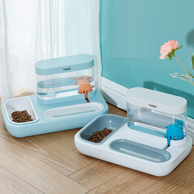 Rectangle Automatic Pet Feeder and Water Fountain for Cats and Small Dogs, 2-in-1 Food Bowl and Water Dispenser for Daily Indoor Feeding