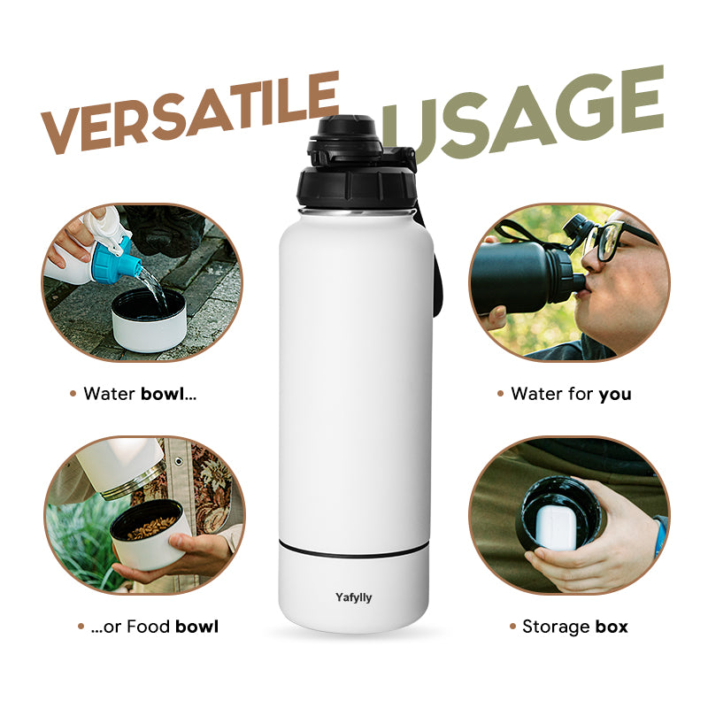 Pet Travel Water Bottle and Food Bowl Set, Leak-Resistant Outdoor Dog Water Bottle with Collapsible Bowl and Food Container for Walking, Hiking and Camping