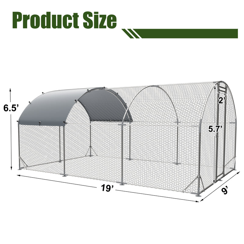 Large metal pet cage upgrade three support steel wire impregnated plastic net cage, Oxford cloth silver plated waterproof UV protection, dog duck rabbit sheep bird outdoor house 9.2'W x 18.7'L x 6.5'H