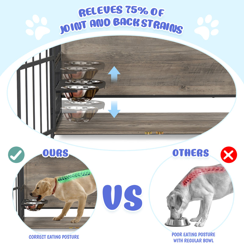 Heavy Duty Dog Crate Furniture for Medium Dog with Lockable Wheels, Wooden Dog Crate Dog Kennel, End Table Crate with Double layer storage, Grey, Brown