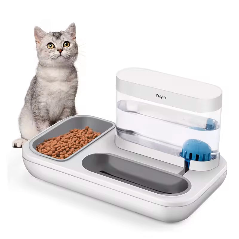 Rectangle Automatic Pet Feeder and Water Fountain for Cats and Small Dogs, 2-in-1 Food Bowl and Water Dispenser for Daily Indoor Feeding