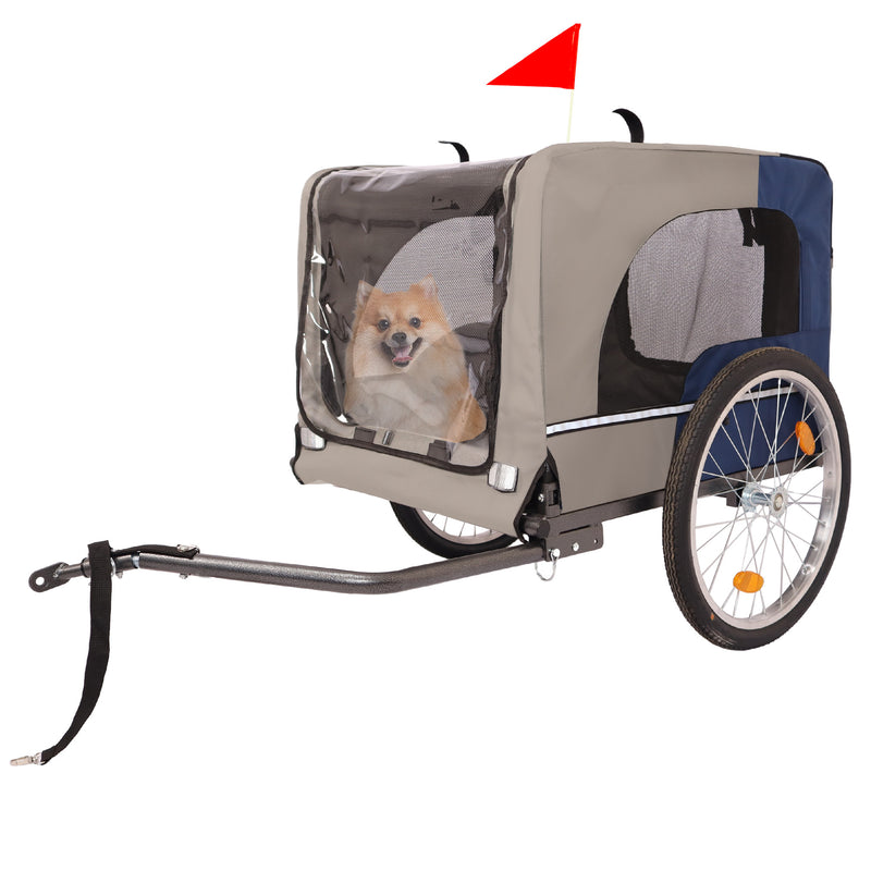 Dog Bike Trailer, Breathable Mesh Dog Cart with 3 Entrances, Safety Flag, 8 Reflectors, Folding Pet Carrier Wagon with 20 Inch Wheels, Bicycle Carrier for Medium and Small Sized Dogs