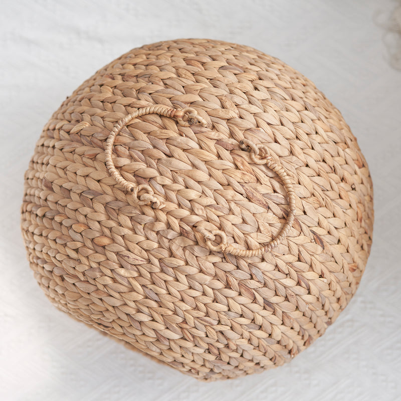 Water Hyacinth Woven Wicker Round Cat Bed Cave with Handles - 18" x 18" x 18" - For Any Size Cat Breeds, Chihuahua and Use with Cat Tower